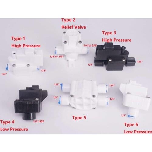 RO Water Fit Tube O/D 1/4" 3/8" Low Pressure High Pressure Valve Relief Valve Connector Fitting Reverse Osmosis Dispenser