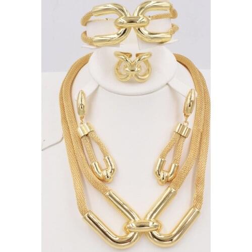 High Quality Dubai Gold color Jewelry Set For Women african beads jewlery fashion necklace set earring jewelry