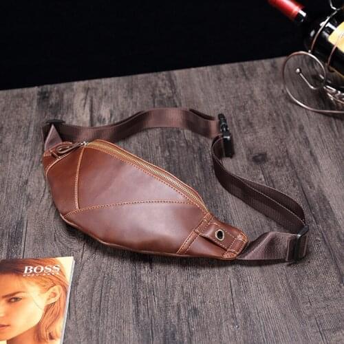 DIENQI Fanny Pack Mens Belt Bag Luxury Leather Waist Bag Waterproof Hip Bag Banana Bags Young Male Cross Body Anti Theft Pouch