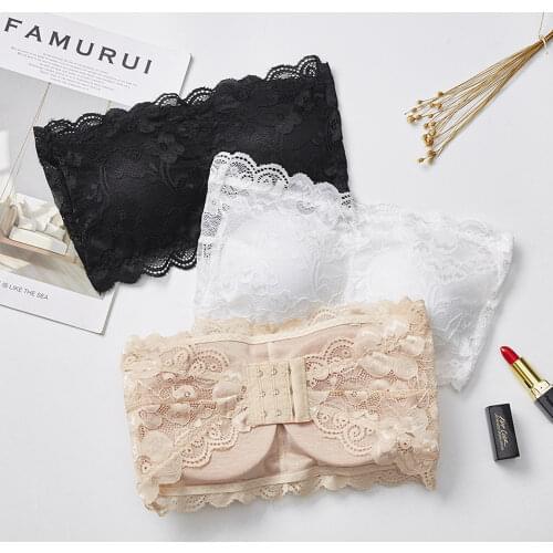 Women Lady Sexy Strapless Crop Top Bra Tube Top Bra Bandeau Underwear Strapless Breathable Lace Tube Top Gathered Back Underwear
