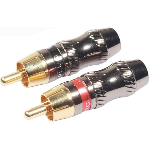 1 Pair Soldering RCA Plug Black + Red Gold Plated Male Phono Connector for Audio Coaxial Cable DIY