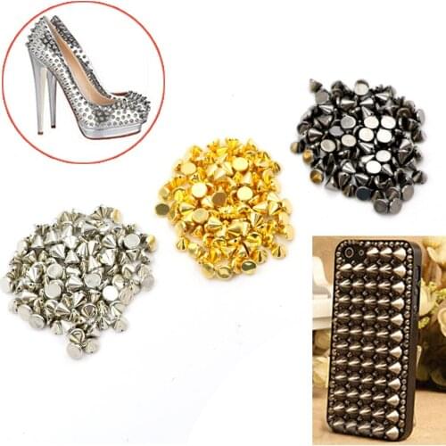 100Pcs/lot DIY Bead Crafts Riveting Garment Wedding Silver Gold Sew on Spike Rivet Studs Nail Punk Rock For Bags Dress Clothes