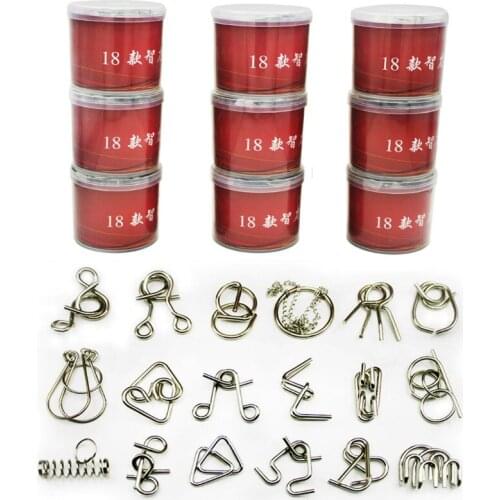 18PCS/Set Metal Puzzle IQ Mind Brain Teaser Magic Wire Puzzles Game Toys Solutio for Children Adults