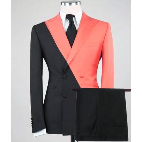 2021 Fashion Casual Peach Black Suit Men Set Slim Fit Custom Made Wedding Suits for Men Double Breasted Blazer Groom Prom Tuxedo