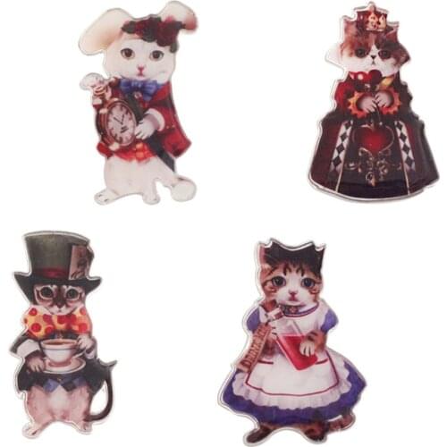 5.2 Cm Russian Cartoon Cool Magic Clock Cat Brooch Cute Maid Queen Cat Pin Brooches For Clothing Coat Sweater Backpack Badge