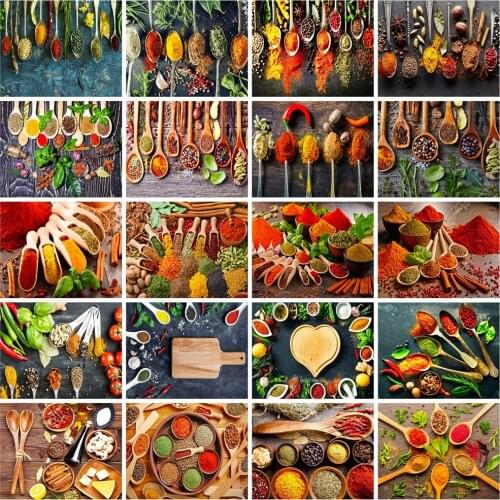 Huacan 5d Diamond Embroidery Cross Stitch Seasoning Food Diamond Painting Full Square Mosaic Cutting Board Landscape Home Decor