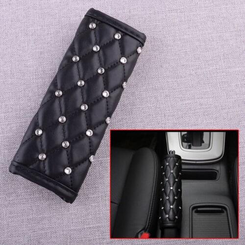 CITALL Auto Interior Bling Bead Black PU Leather Handbrake Cover Protector Decor Fit For Most of Automatic Transmission Cars
