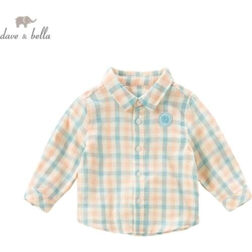 DBX16555 dave bella spring fashion baby boys plaid shirts infant toddler tops children high quality clothes