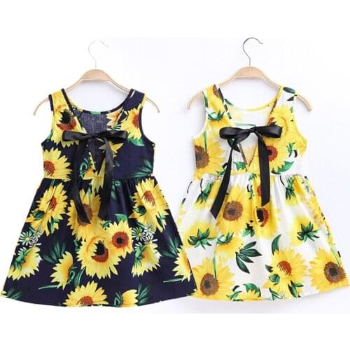 1-6Years Girls Dresses Kids Summer Sleeveless Ribbons Princess Dress Cotton Flower Print Children Clothes Girl Casual Sundress