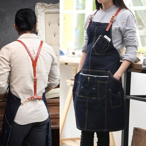 Denim Apron Belt Barista Painting Western Restaurant Baking Home Work Apron Korean Fashion Apron