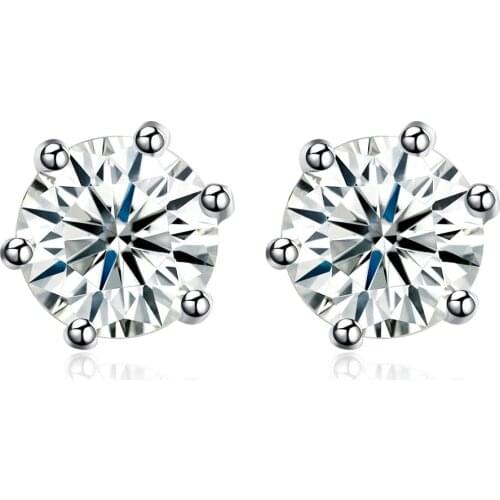 SILVERHOO 925 Sterling Silver Stud Earrings For Women Clear Cubic Zirconia Geometric Six Claws Female Earring Fine Jewelry