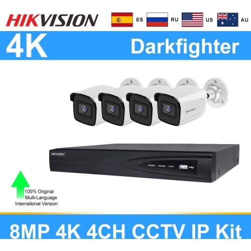 Hikvision 4K CCTV Kit 8MP IP Camera Bullet DS-2CD2085G1-I POE 4CH 4K DS-7604NI-K1/4P APP video surveillance system