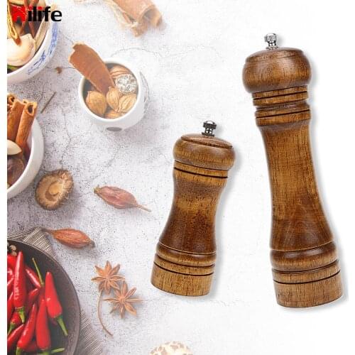 HILIFE with Strong Adjustable Ceramic Grinder Solid Wood Spice Mill Kitchen Accessories Salt Cumin Pepper Mill Cooking Tools