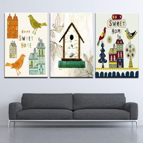 Canvas Painting sweet home cartoon 3 Pieces Wall Art Painting Modular Wallpapers Poster Print Childrens room Home Decor