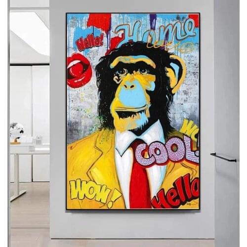 Street Art Monkey Graffiti Animal Painting Poster Printmaking HD Pictures Printed on Canvas Used for Room Home Decor Wall Art