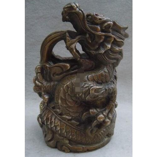 Chinese brass carved finely luck writing-brush washer dragon sculpture statue