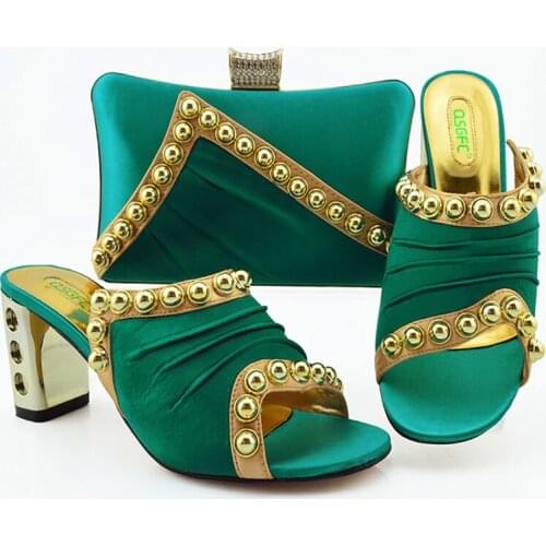 High Quality Italian Shoes With Matching Bags Set African Womens Party Shoes and Bag Sets Teal Color Women High heel