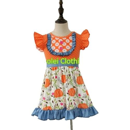 Boutique girls clothes halloween pumpkin dress set hot sell cotton high quality outfits