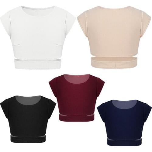 Summer Girls Tanks Tops Teen Girls Ballet Tops Dance Crop Top Cap Sleeves Cutout Waist Kids Underwear Bra Tops For Workout Gym