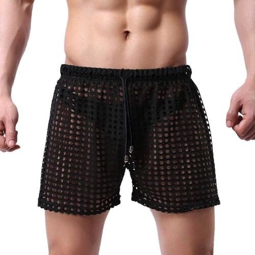 Mens Sleepwear Shorts Big Mesh Trunks Honeycomb Net Mens Home Pajamas Shorts Sexy Sleep Bottom Mens Sheer Pajamas A30