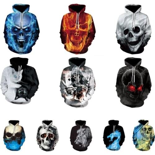 Mens Halloween Hoodies 3D Flame Skull Women Hoodies Sweatshirt Young Loose Casual Sportswear Spring Autumn Coat Street Clothing