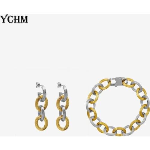 Titanium Steel Niche Light Luxury Jewelry Embossed Earrings Bracelet Set 18K Real Gold Plated Jewelry Set Gold Plated Jewelry