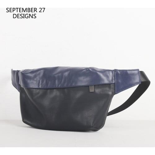 New Fashion Chest Bag Men Genuine Leather Luxury Handmade Male Satchels Casual Travel Cell Phone Pack 100% Cowskin Waist Bags