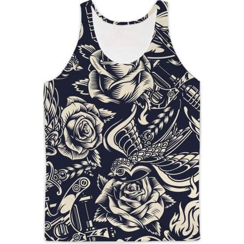 REAL American SIZE Tattoo Roses Ink Art Sublimation Print Tank top - plus size