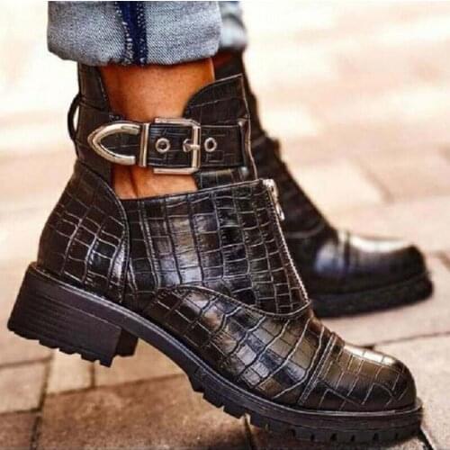 New Woman Platform Boots Ladies Motorcycle Cowboy Boots Women PU Leather High Heels Short Booties Ankle Botas Zipper Shoes