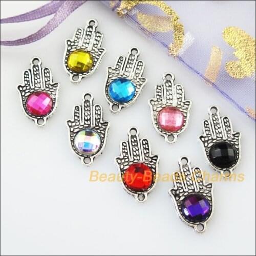 New 32Pcs Mixed Retro Tibetan Silver Acrylic Plastic Palm Charms Pendants 10x18mm