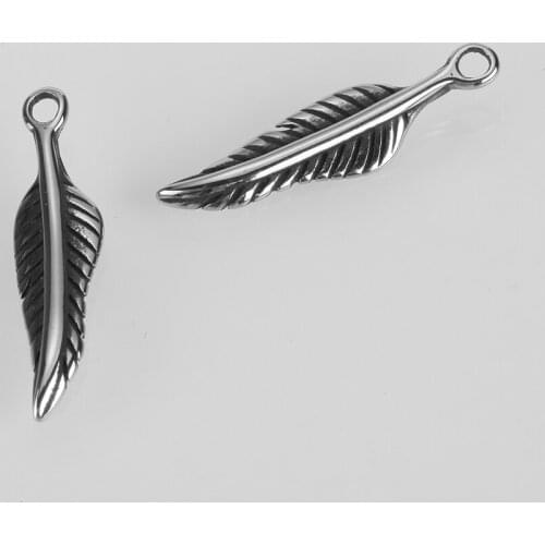 Charm Beads for Jewelry Making Supplies Stainless Steel Feather Pendant Diy BraceletAccessories Findings Wholesale Lots Bulk