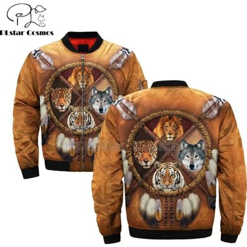Native Indian wolf lion tiger 3D Mens bomber jackets Hoodie Men Women New Fashion Zipper Hooded Long Sleeve Pullover Style-6