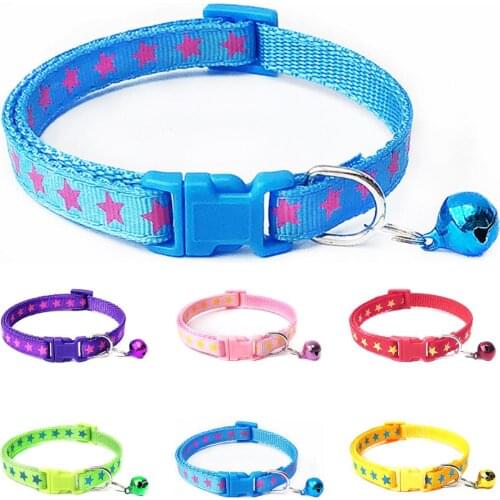 Pets Dog Puppy Stars Print Bell Buckle Adjustable Collar Necklace Cat Neck Strap