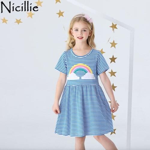 Baby Girls Striped Dress 2021 New Kids Dresses For Girls Short Sleeve Dress Cotton Children Clothing Summer Rainbow Dress