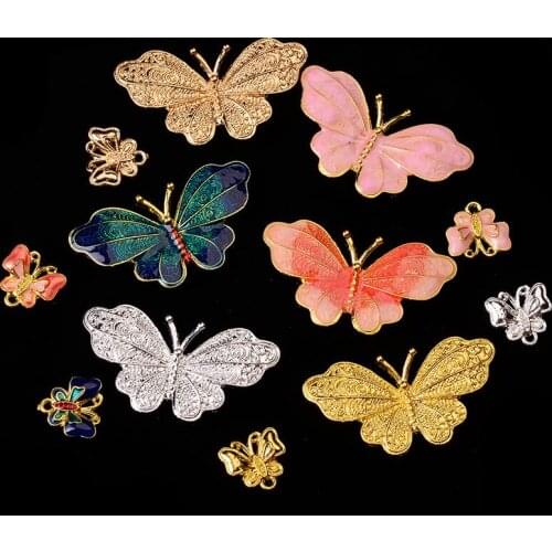 50pc Gold/silver Color Alloy Material Enamel Butterfly charm Oil drop pendant for DIY wedding Handmade Jewelry Making wholesale