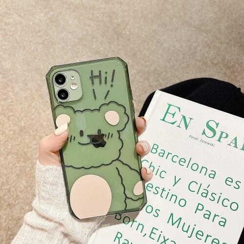 Retro smile bear art Jelly green Transparent Phone Case For iPhone 11 12 Pro Max Xr Xs Max 7 8 Plus x 7Plus case Cute Soft Cover