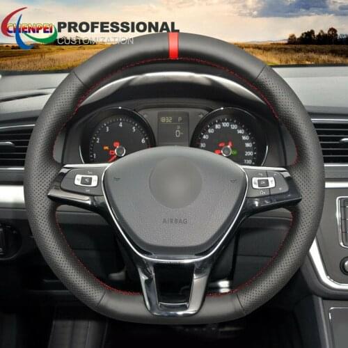 DIY Hand-Sewn Non-Slip Black Leather Car Steering Wheel Cover For VW Golf 7 e-Golf Jetta Arteon Atlas Car Interior Accessories