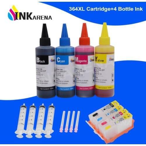 INKARENA 4 Bottle Dye Ink Replacement For HP364 364 XL Printer ink cartridge Photosmart Plus B209a B209c B210a B210c B210d