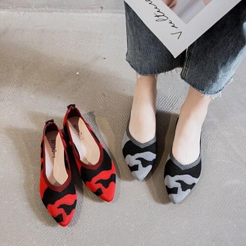 Knitted bean shoes fly woven shoes womens shoes comfortable and breathable summer and autumn shoes shallow shoes