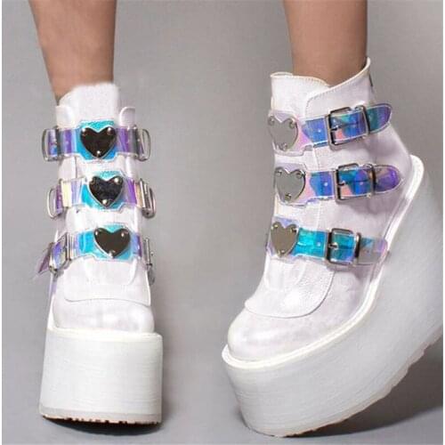 Woman Boots High Platform Ankle Boots Women 2021 Fashion PVC Strap Decorating High Wedges Shoes Woman White Platform Shoes Boots