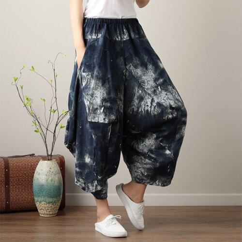 Women Yoga Pant Sweatpant Linen Quickly Dry Printed Loose Wide Leg Harem Pant Jogger Exercise Workout Pant Trouser Sportswear