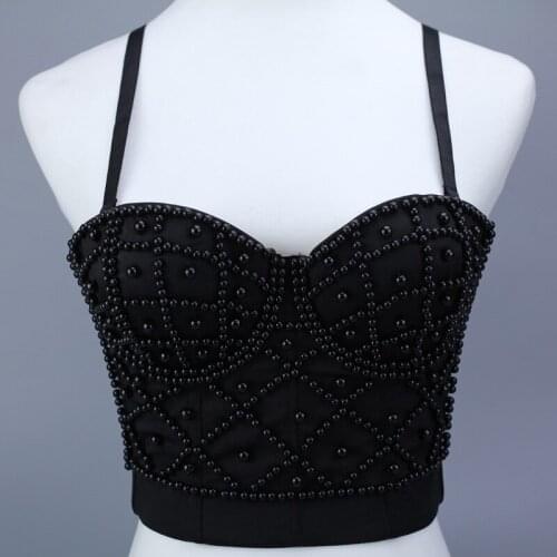 Sexy Slim Camis Tube Cropped Top Pearls Crossing Womens Bra Beading Push Up Summer Vest Night Club Party Braces Bustier