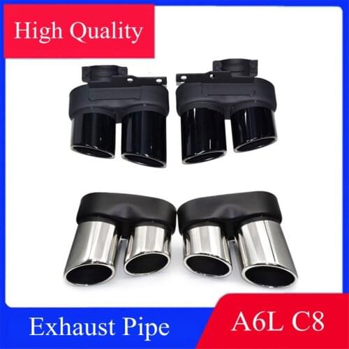 1 Set 4 Outlet Stainless Steel Car Exhaust Muffler Tail Pipe For Audi A6L C8 Upgrade S6 2019-2021 Silver/ Black