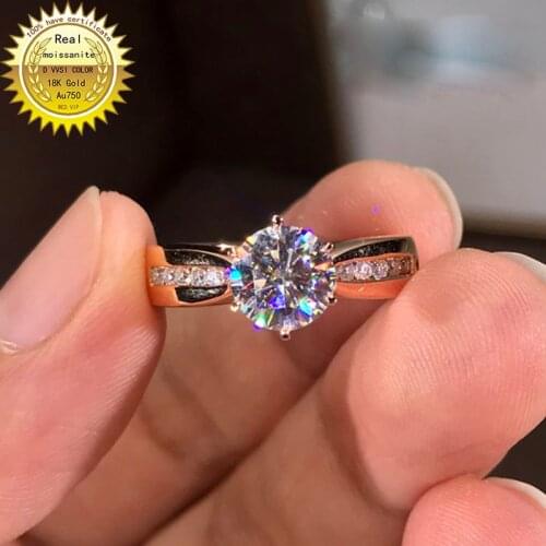 100% 18K Gold 1ct Moissanite Diamond Ring D color VVS With national certificate 033