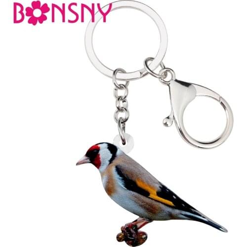 Bonsny Acrylic European Goldfinch Bird Key Chains Keychain Ring Unique Animal Jewelry For Women Girl Car Bag Pendant Gift Charms