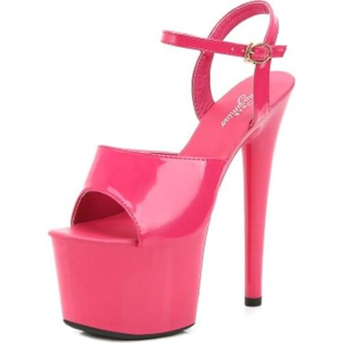 Patent leather sandals, 17 cm special stiletto heels sexy hate day superb high female summer model sandals