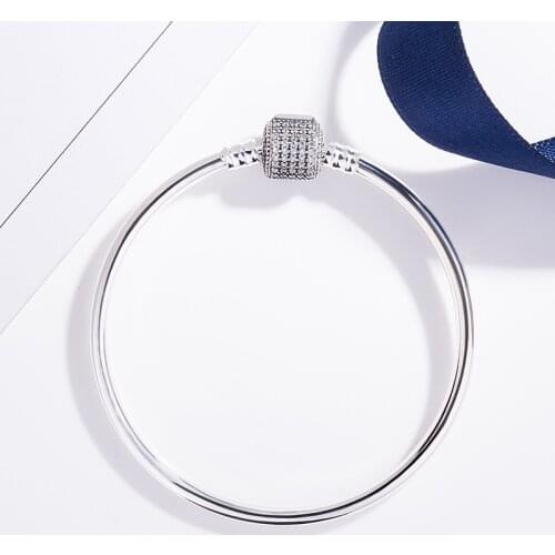 925 Sterling Silver Pave Barrel Clasp With 3 Color Crystal Snake Chain pan Bracelet Fit Women Bead Charm Diy Jewelry