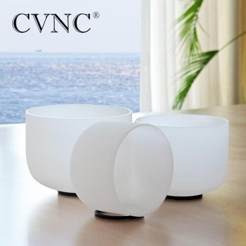 CVNC 8"D 8"G 11"A Chakra Set of 3PCS 440Hz Frosted Quartz Crystal Singing Bowls