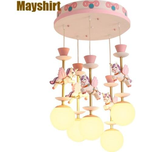 Childrens Room Resin Led Pendant Light Girl Princess Bedroom Hanging Lamp Creative Cartoon Boy Pegasus Kids Room Light Fixture