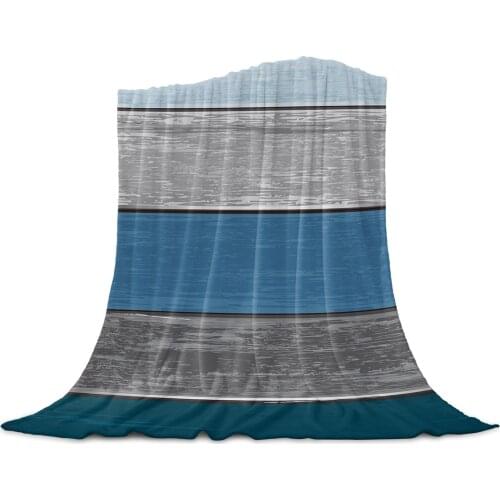 Retro Farm Barn Blue Gray Striped Gradient Flannel Blankets For Sofa Beds Room Soft Fleece Blanket Bedspread Home Textile
